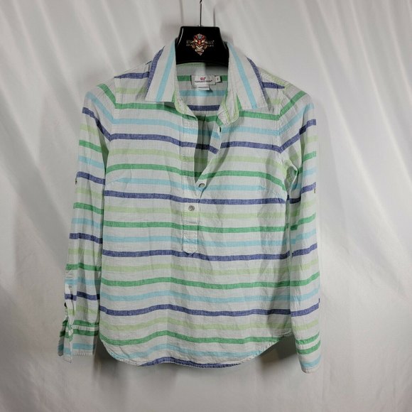 Vineyard Vines Striped Linen Tunic Relaxed Fit Collared Semi Sheer Size 2 EUC - Picture 1 of 7